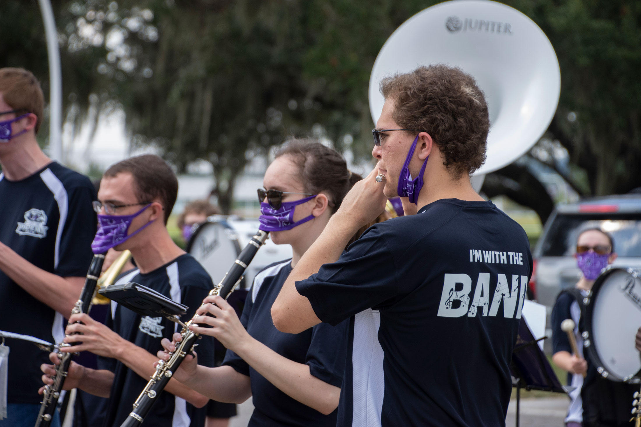 Florida Poly male student playing in a band. 